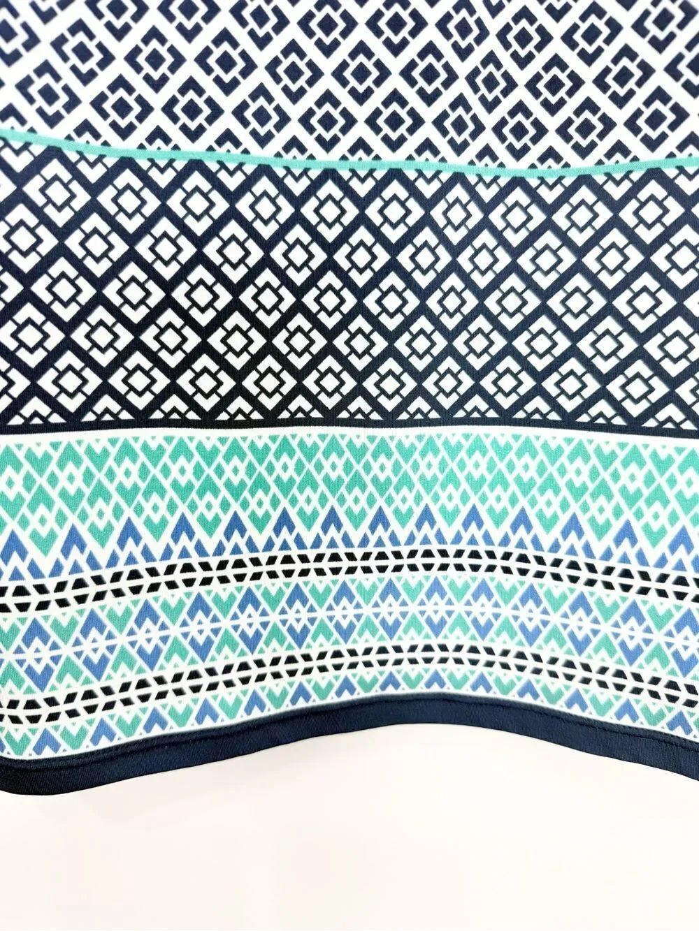 Max Studio Blue Complimentary Print Geometric Short Sleeve Midi Shift Dress - Picture 10 of 12